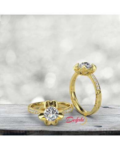 0.91ct Diamond Lotus Flower Shape Gold Engagement Ring - 01US49