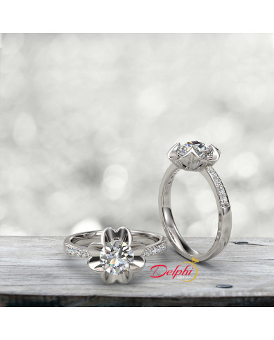 0.91ct Diamond Lotus Flower Shape Gold Engagement Ring - 01US49