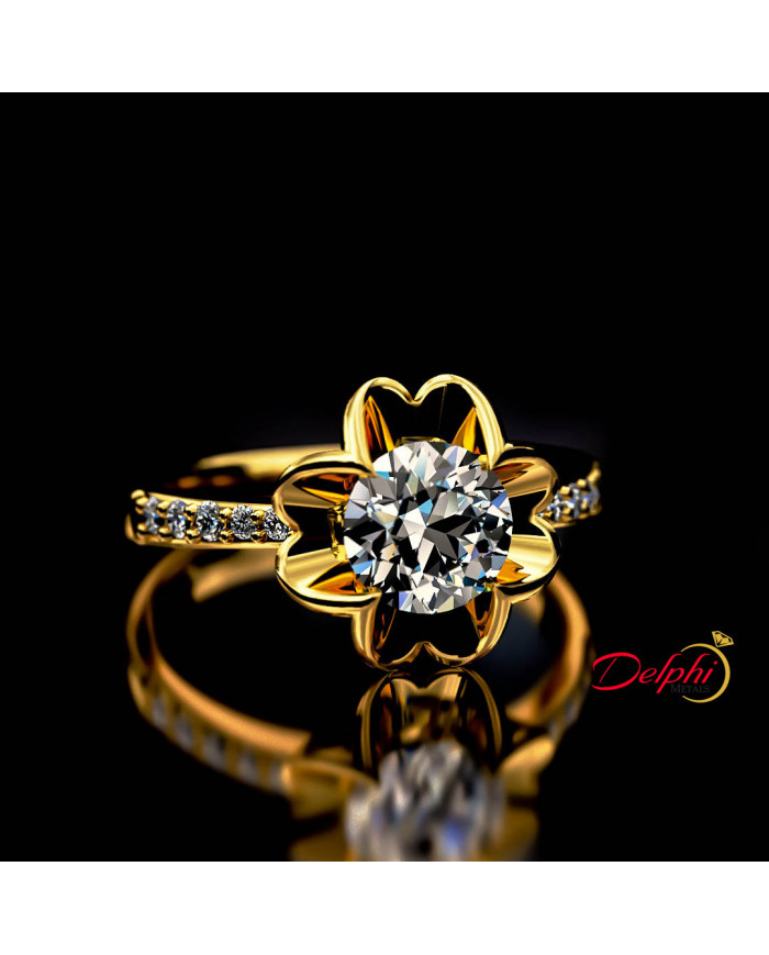 0.91ct Diamond Lotus Flower Shape Gold Engagement Ring - 01US49