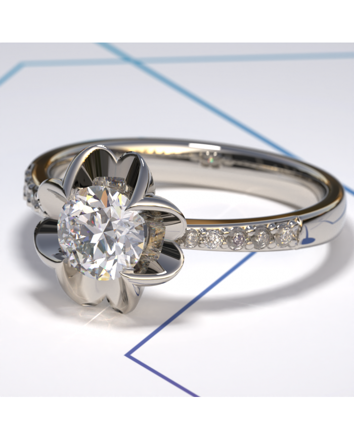 0.91ct Diamond Lotus Flower Shape Gold Engagement Ring - 01US49