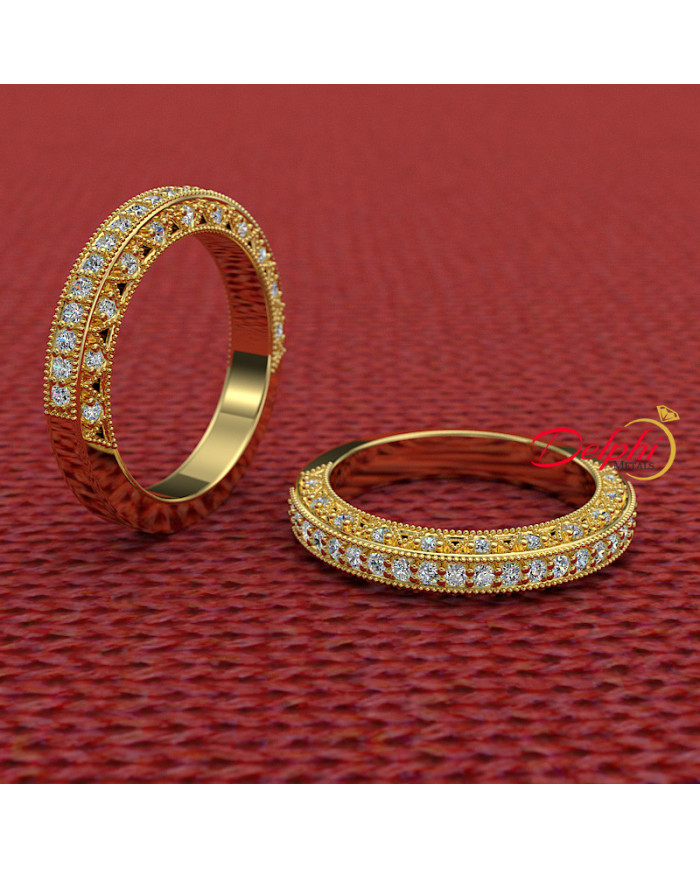 0.25ct Brilliant Diamond Vintage Gold Wedding Band - 01US65V