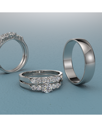 0.68ct Round Diamond White Gold Complete Wedding Set - 01US38B