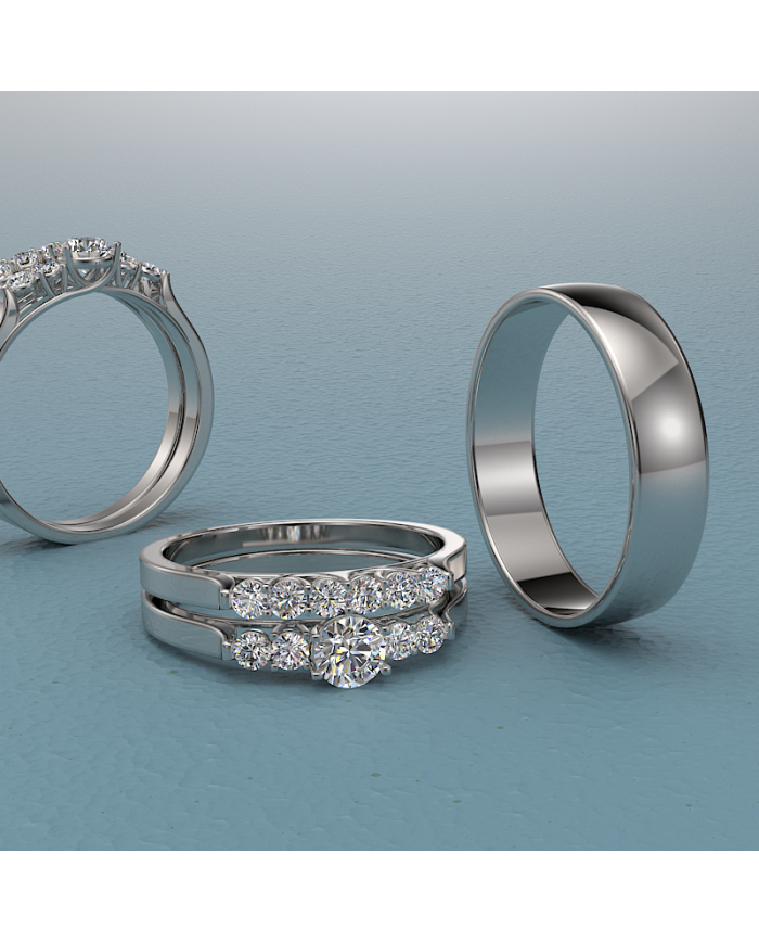 0.68ct Round Diamond White Gold Complete Wedding Set - 01US38B