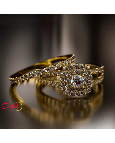 0.73ct Diamond Double Halo Split Shank Gold Bridal Set- 01US57