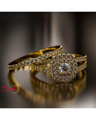 0.73ct Diamond Double Halo Split Shank Gold Bridal Set- 01US57