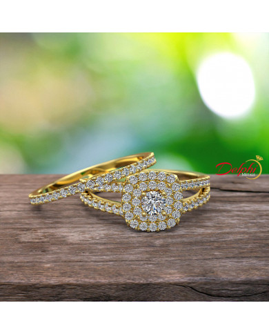 0.73ct Diamond Double Halo Split Shank Gold Bridal Set- 01US57