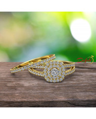 0.73ct Diamond Double Halo Split Shank Gold Bridal Set- 01US57