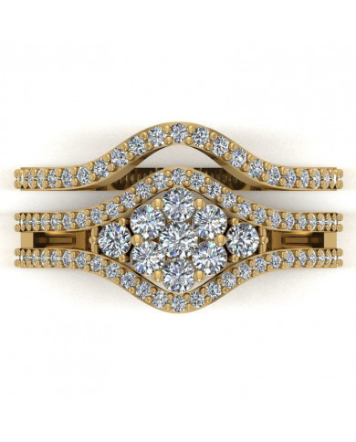 0.84ct Brilliant Diamond Gold Cluster Bridal Set - 01US31A