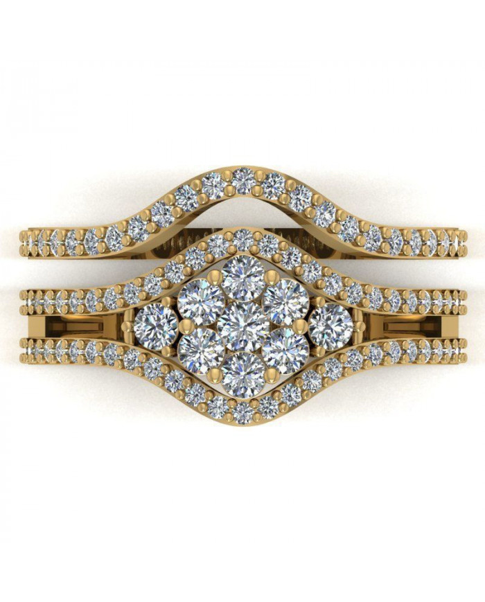 0.84ct Brilliant Diamond Gold Cluster Bridal Set - 01US31A