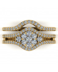 0.84ct Brilliant Diamond Gold Cluster Bridal Set - 01US31A