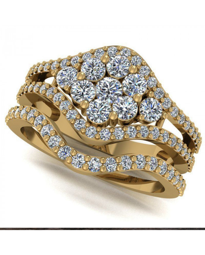 0.84ct Brilliant Diamond Gold Cluster Bridal Set - 01US31A