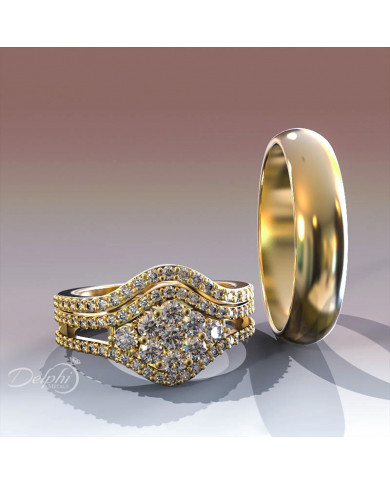 0.84ct Brilliant Diamond Gold Cluster Complete Wedding Set - 01US31B