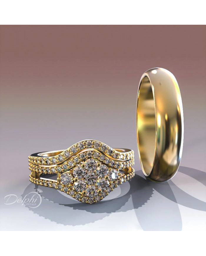 0.84ct Brilliant Diamond Gold Cluster Complete Wedding Set - 01US31B