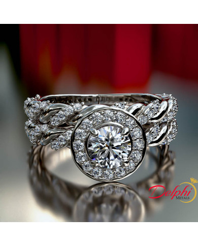 0.86ct Brilliant Diamond Gold Halo Bridal Set - 01US37