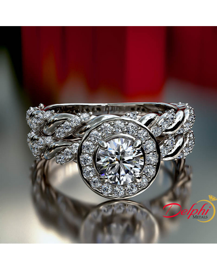 0.86ct Brilliant Diamond Gold Halo Bridal Set - 01US37