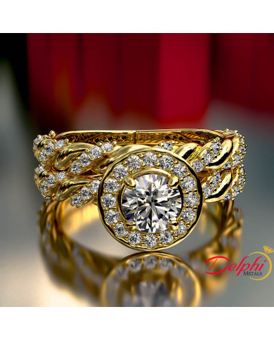 0.86ct Brilliant Diamond Gold Halo Bridal Set - 01US37