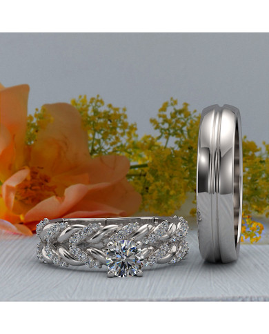0.86ct Brilliant Diamond Twist Trio Complete Wedding Set - 02US18A