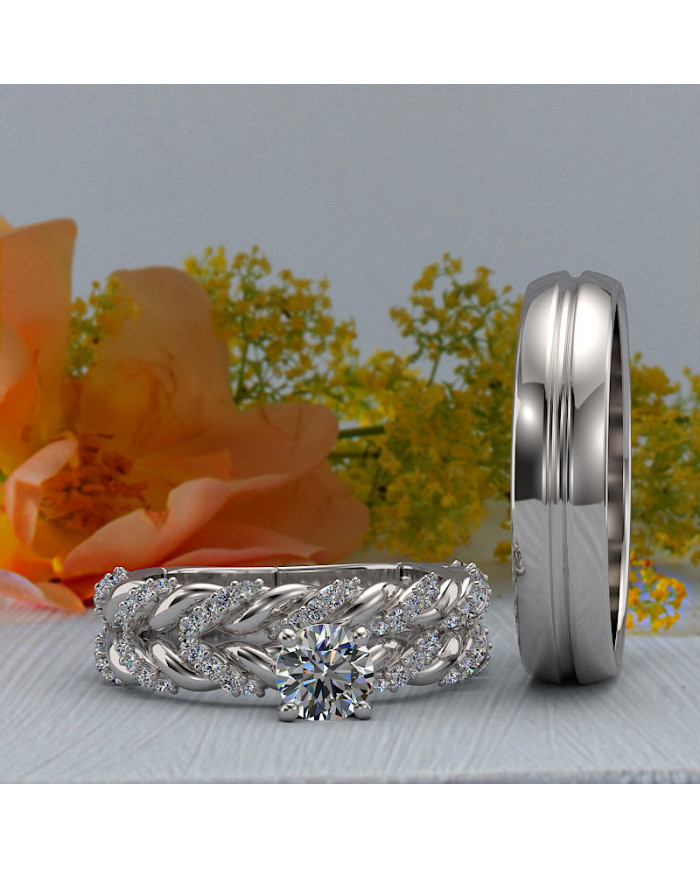 0.86ct Brilliant Diamond Twist Trio Complete Wedding Set - 02US18A
